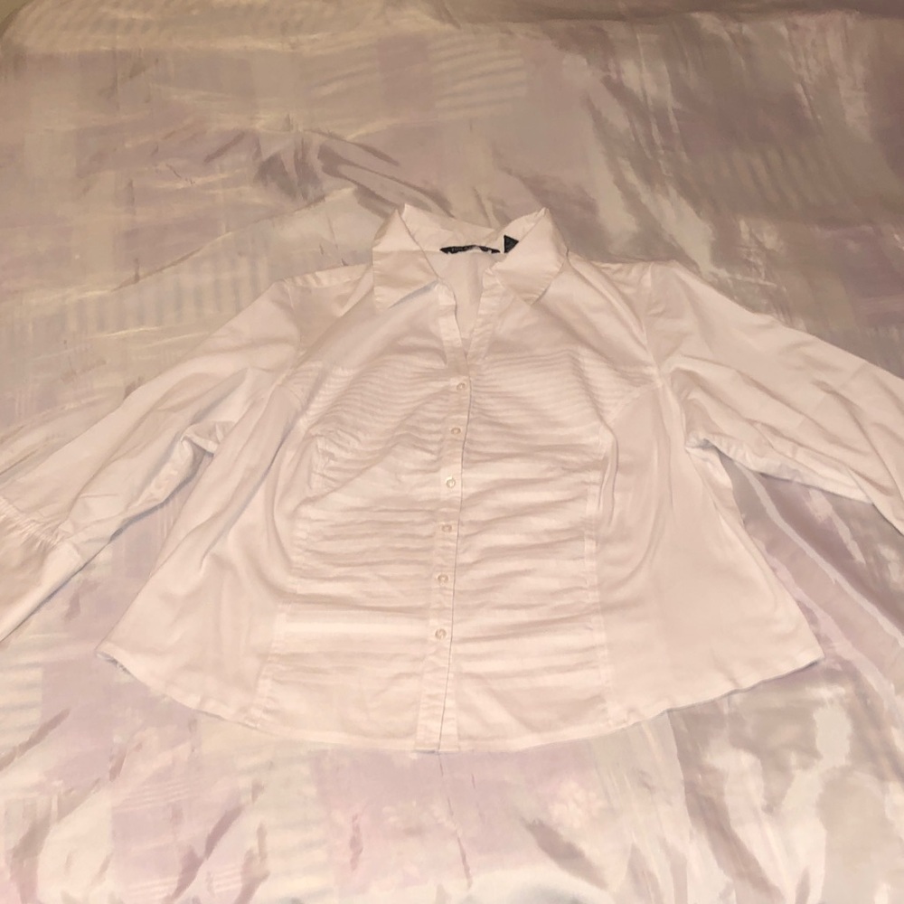 Zac & Rachel White Button-Down Shirt with Pleated Front Panel